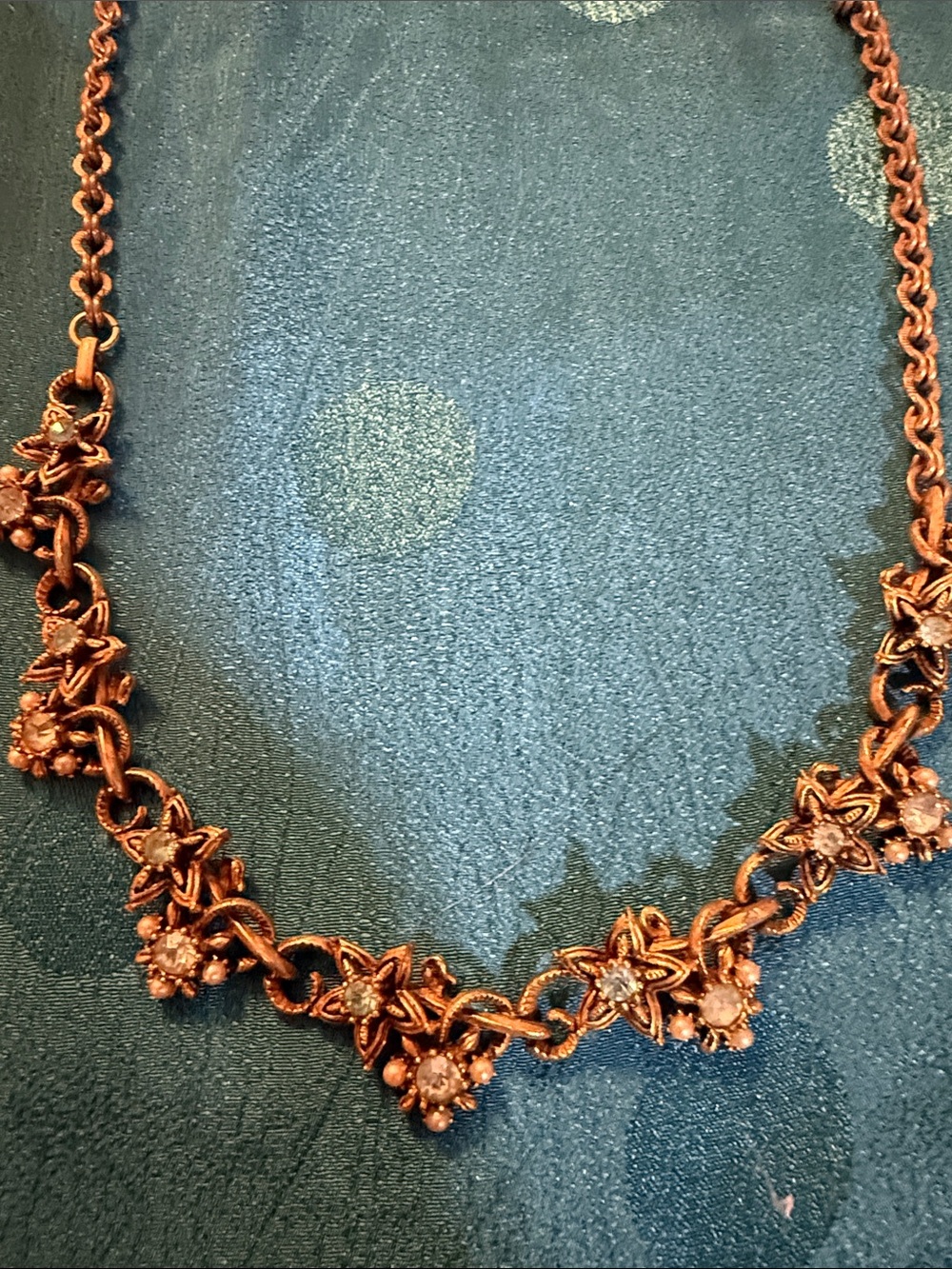 Vintage Delicate Floral Chain Necklace in Antique Copper